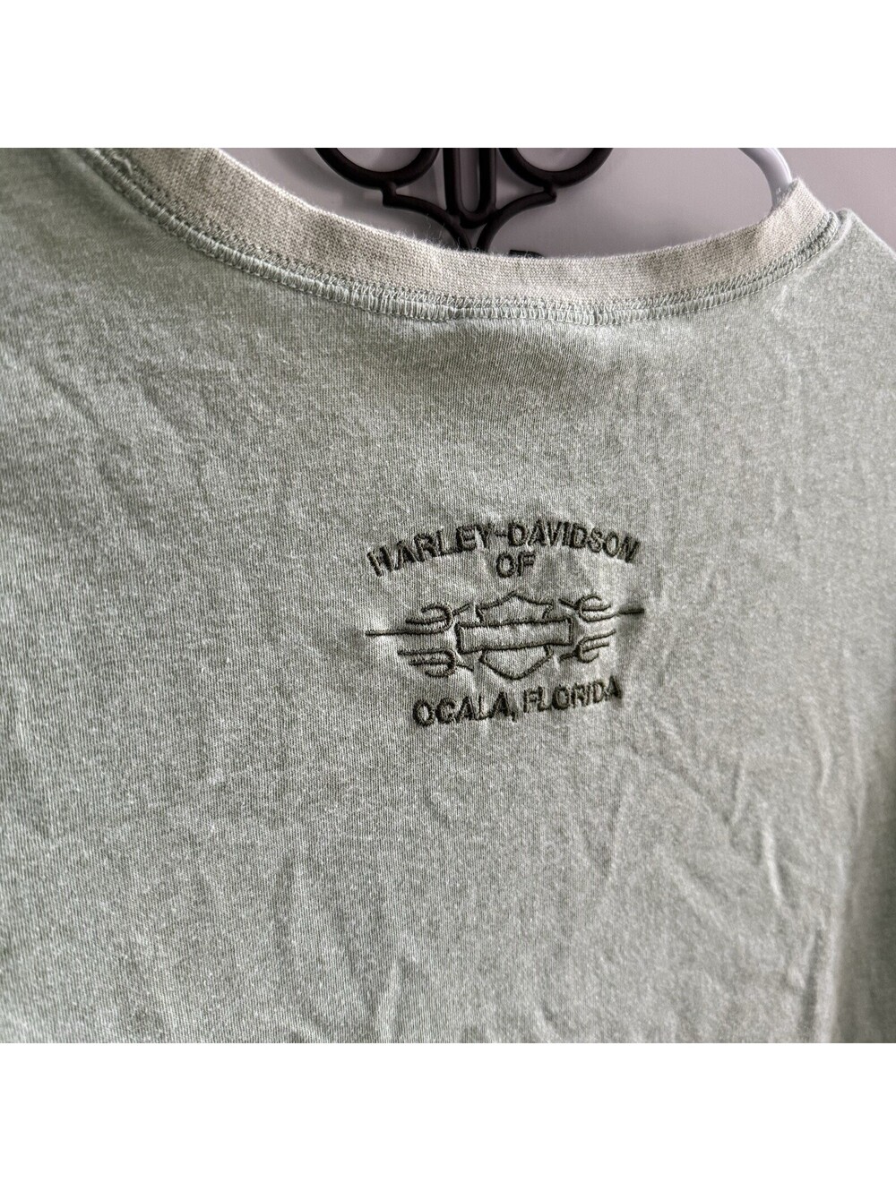 Harley Davidson Womens L Sage Green Embroidered Baby Tee Ocala Florida Y2K - Picture 10 of 12